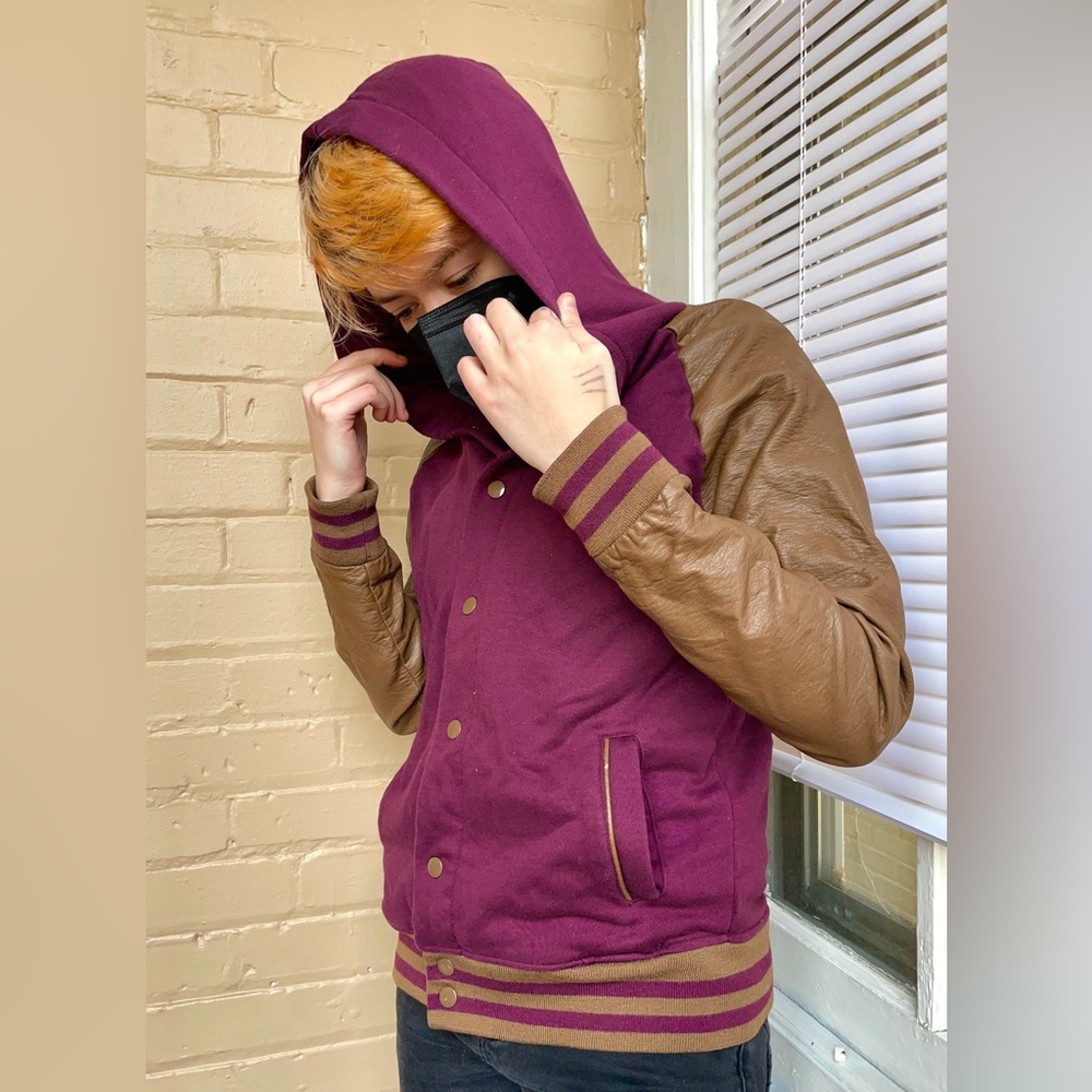 Letterman Varsity Jacket Hoodie (Coffee/Burgundy)